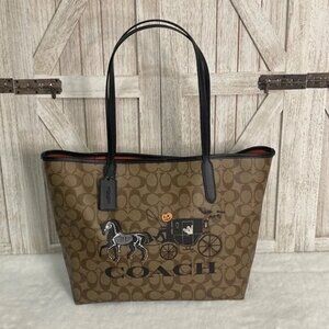 Coach Brown Tote with Halloween Carriage Design